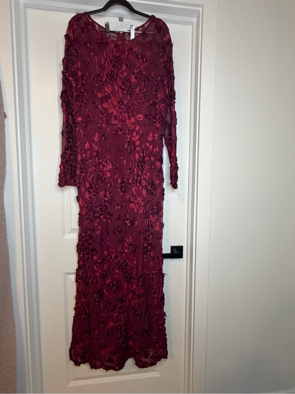 Xscape Garnet 3D Floral Long Sleeve Gown 14